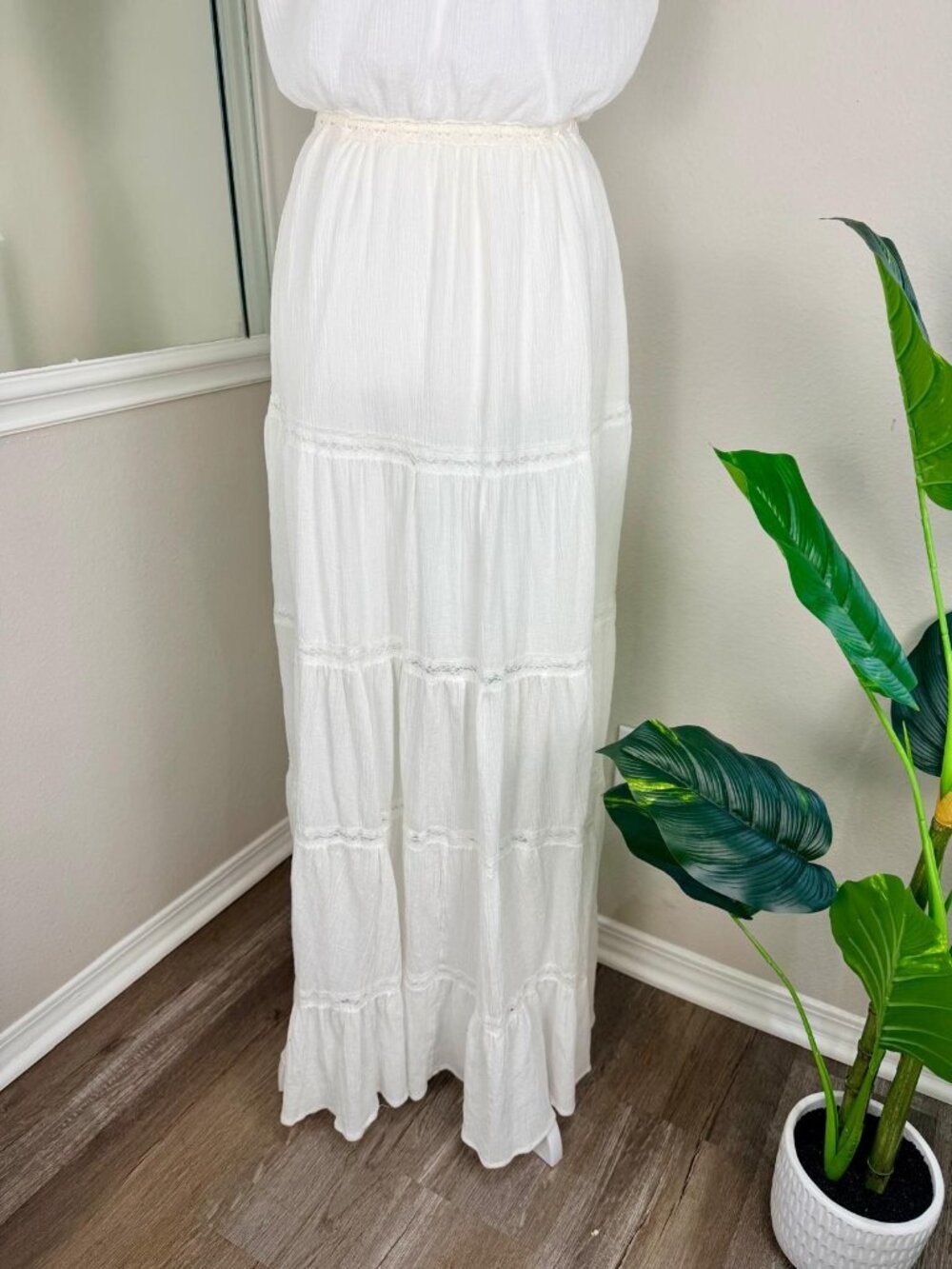 A.Peach White Boho Maxi Dress Womens Large Lace Button Front - Picture 12 of 13